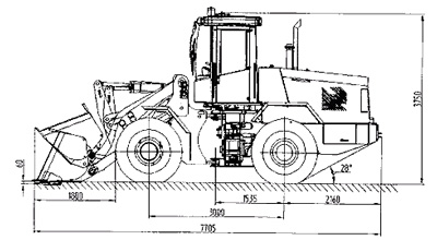 Габариты погрузчика В-140  Габариты погрузчика В-140