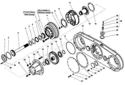 Детали ступицы и крепления задних колёс